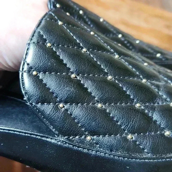 Charles David 7.5 Flats Black Quilted ESTE Mule Slides Gold Accents - Picture 8 of 12